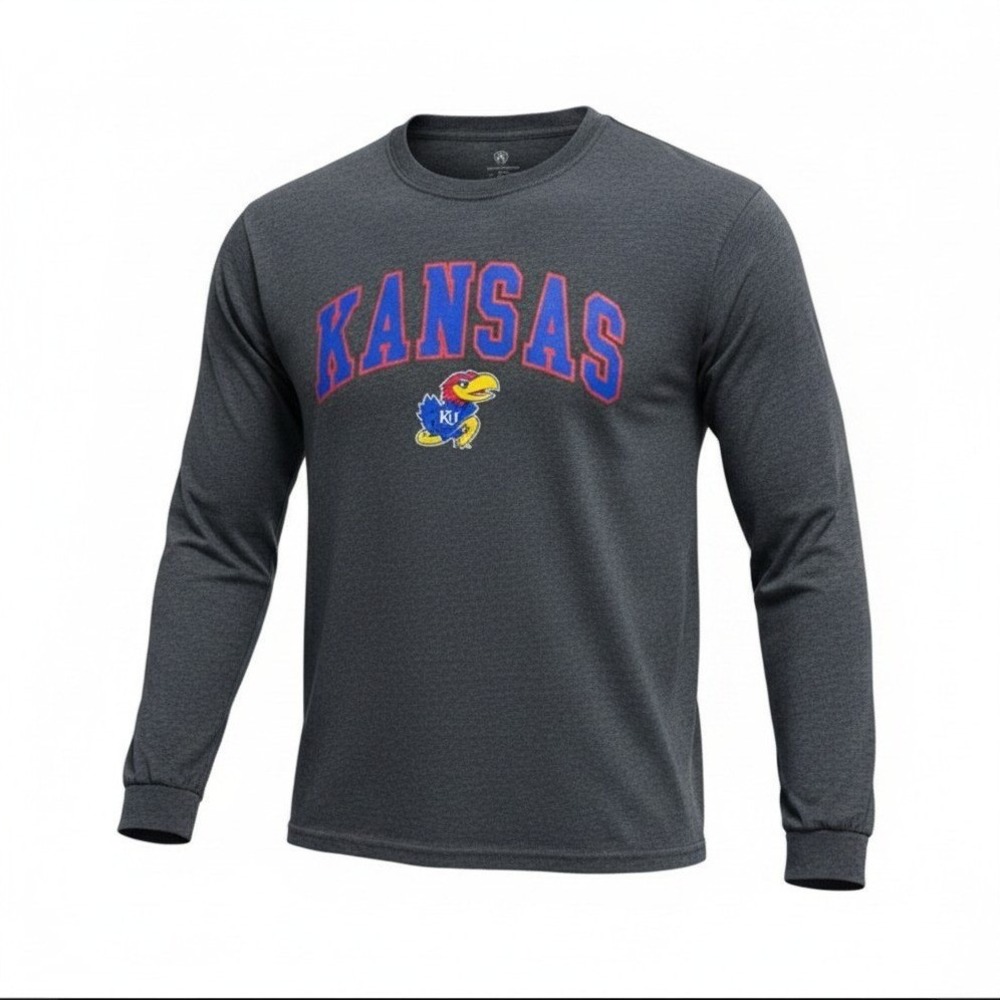 Top of the World Kansas Jayhawks Shirt Mens Large Gray NCAA Fanatics Long Sleeve